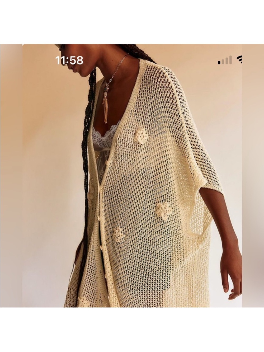 Free People Cream Crochet Button-Front Coverup - Picture 2 of 3